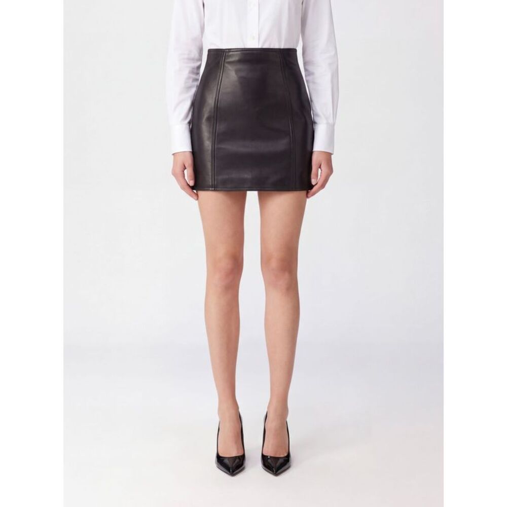 Balmain Women Balmain High-Waisted Slim Fit Lambskin Leather Pencil Mini Skirt
